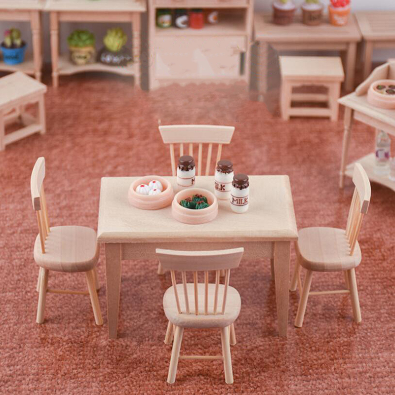 Bistro Table Set - 1/12 ミニチュアドールハウス家具木製ダイニングテーブルと椅子ごっこ遊びシミュレーション家具おもちゃ