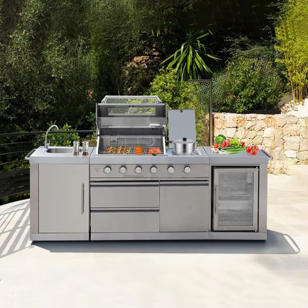 Outdoor Furniture Manufacturer - 屋外キッチン（屋根付き）、耐候性BBQキャビネットセット、ステンレス製ガーデンキッチンアイランド（グリルステーション付き）