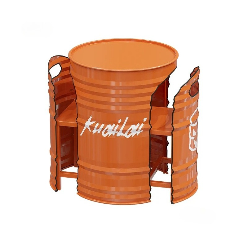 Outdoor Furniture Oil - クリエイティブな鉄製ガーデン家具セット カフェ中庭レジャー用オイルバレルテーブルと椅子 屋外インダストリアルスタイルテーブルと椅子
