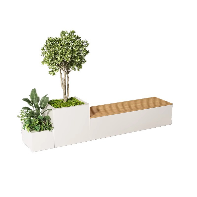 Garden Bench Metal - 屋外用金属製プランターベンチシート、エレガントな植木鉢デザイン、公共公園や庭園で使用できる快適なベンチ