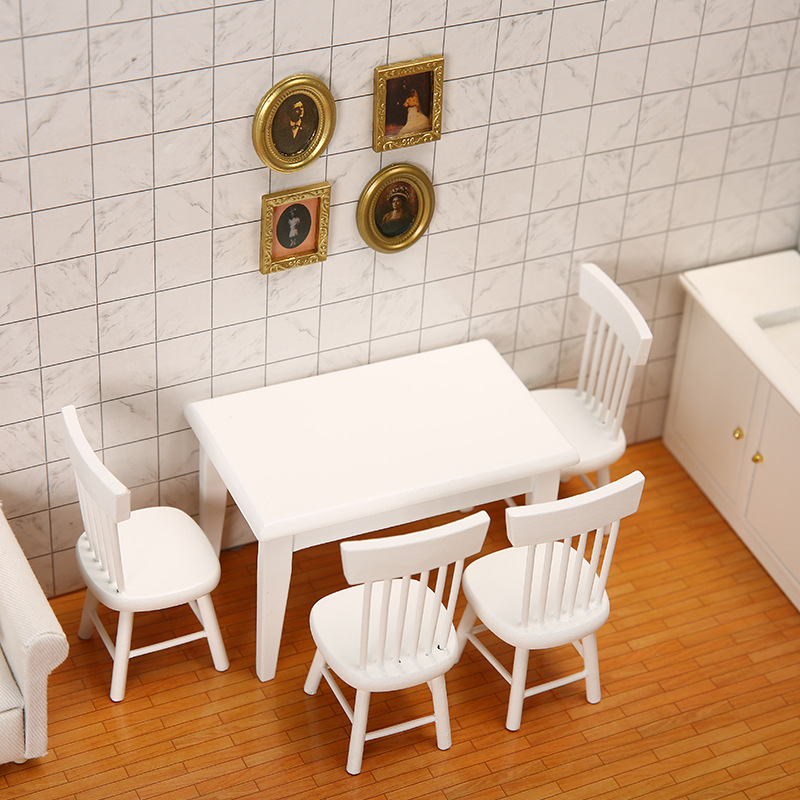Bistro Table Set - ミニチュアドールハウス家具木製ダイニングテーブルと椅子 1/12 マイクロハウスクラシック装飾人形アクセサリー DIY ギフト