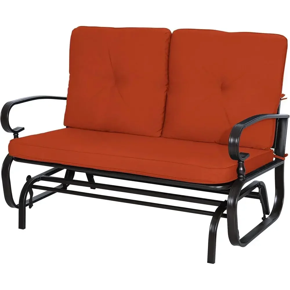 Garden Bench Metal - 2人用屋外パティオグライダーベンチ クッション付き、ポーチ、庭に最適 (レッド)