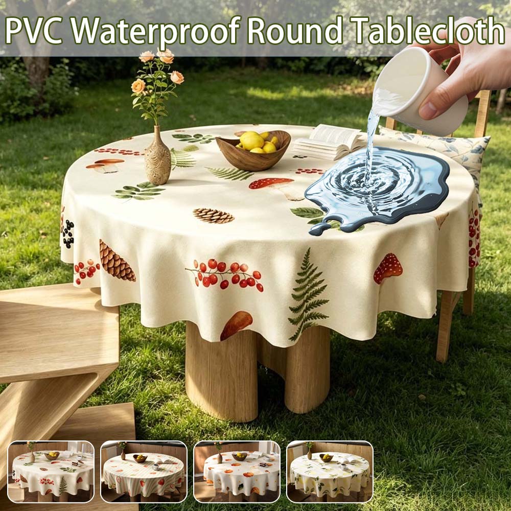 Outdoor Furniture Year Round - 再利用可能なPVCラウンドテーブルクロス防水耐油お手入れ簡単家具プロテクターキッチンダイニングベッドサイドコーヒーホームテーブル用