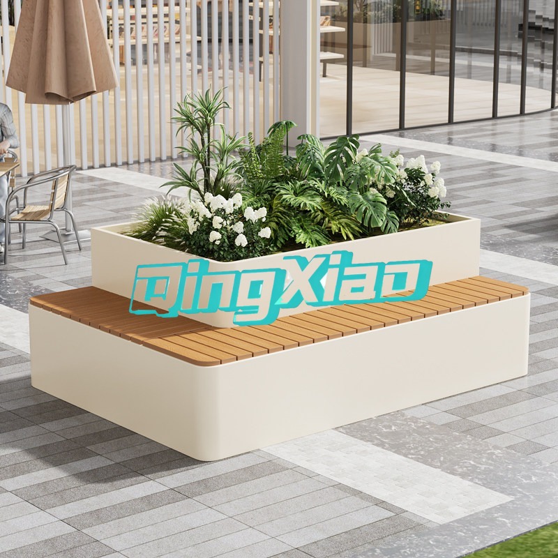 Garden Bench Metal - 屋外ベンチ（プランター内蔵）耐候性ウッドプラスチック複合材シート、パティオ、モール、公園、庭園、ホテル用