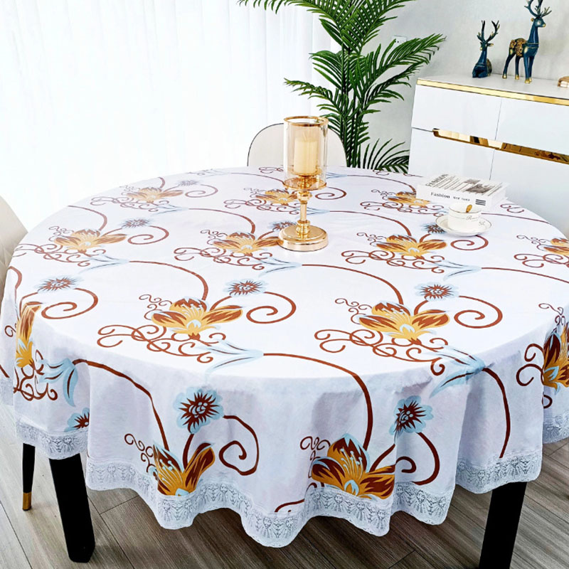 PVCフラワー柄ラウンドテーブルクロス レース付き アメリカ - Outdoor Furniture Year Round のレビューと価格
