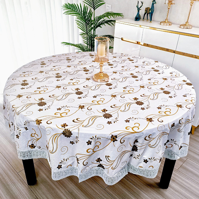 PVCフラワー柄ラウンドテーブルクロス レース付き アメリカ - Outdoor Furniture Year Round のレビューと価格