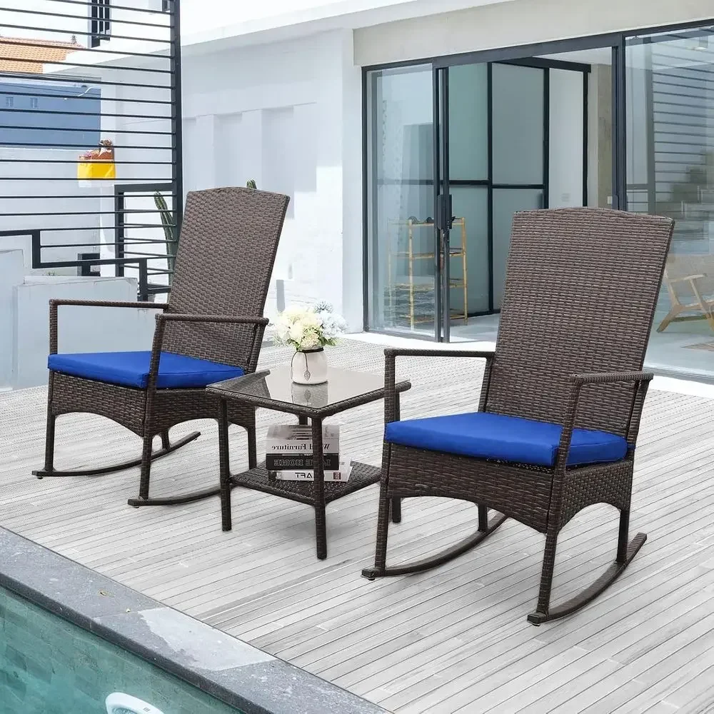 屋外用PEウィッカーロッキングチェア3点パティオラタンビスト - Bistro Table Set のレビューと価格