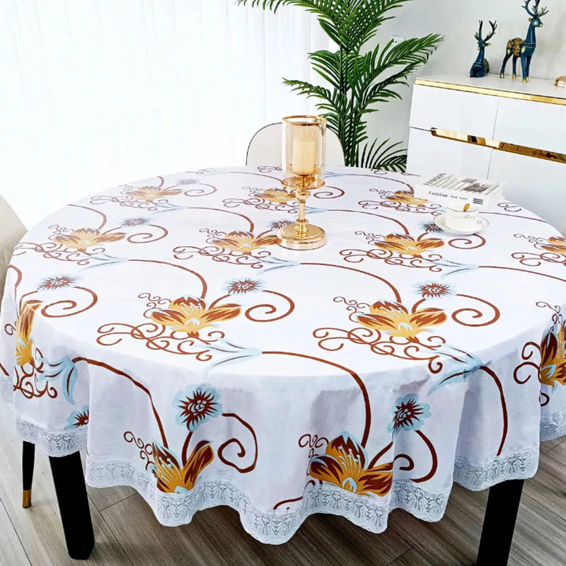 PVCフラワープリントラウンドテーブルクロス レース付き ア - Outdoor Furniture Year Round のレビューと価格