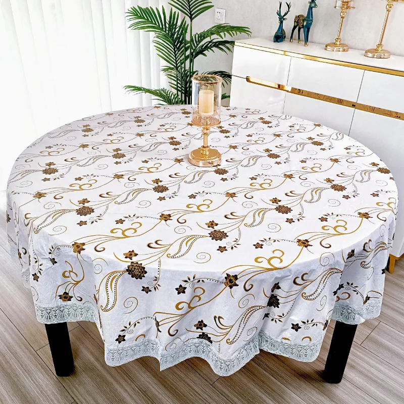 PVCフラワープリントラウンドテーブルクロス レース付き ア - Outdoor Furniture Year Round のレビューと価格
