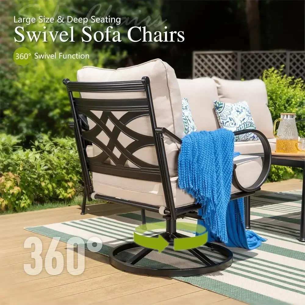 大型ハイバックメタル製屋外パティオ家具セット（回転椅子付き） - Outdoor Furniture Metal Chairs のレビューと価格
