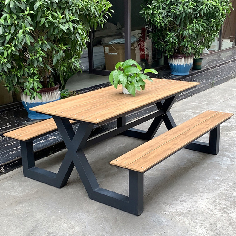 屋外用防水無垢材金属製モダン2人掛け耐久性ベンチ一体型テーブ - Garden Bench Metal のレビューと価格