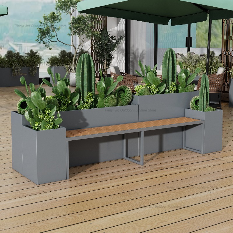 北欧ステンレス鋼プランターベンチモール花壇屋外シート花壇アイ - Outdoor Furniture Metal Chairs のレビューと価格