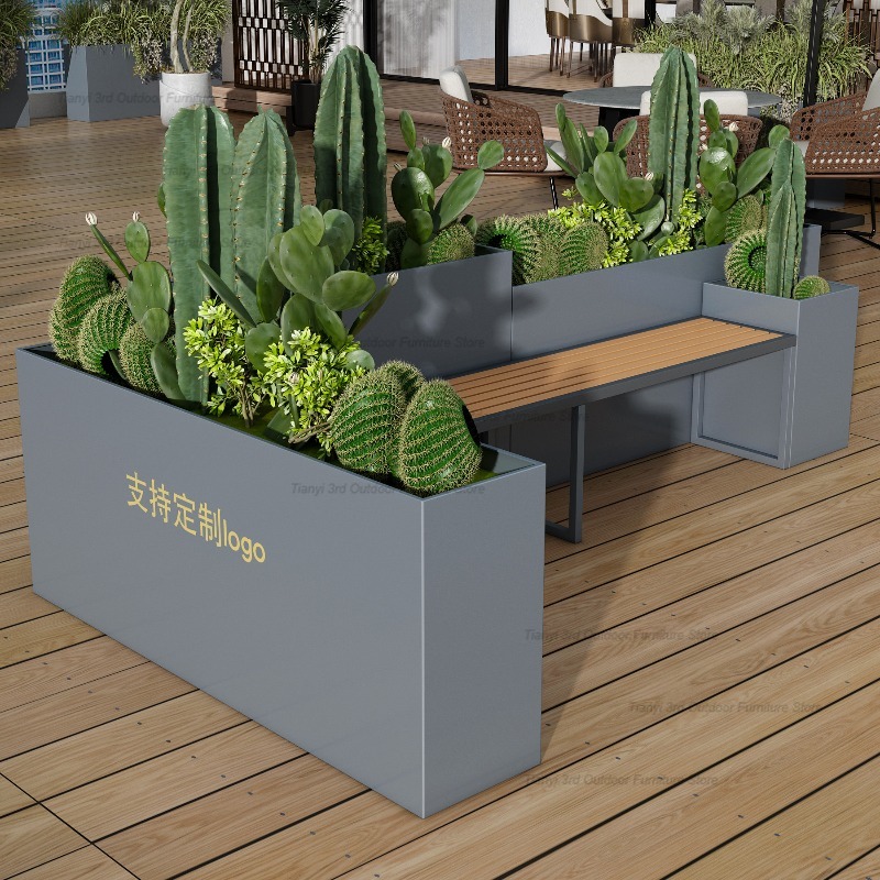 北欧ステンレス鋼プランターベンチモール花壇屋外シート花壇アイ - Outdoor Furniture Metal Chairs のレビューと価格