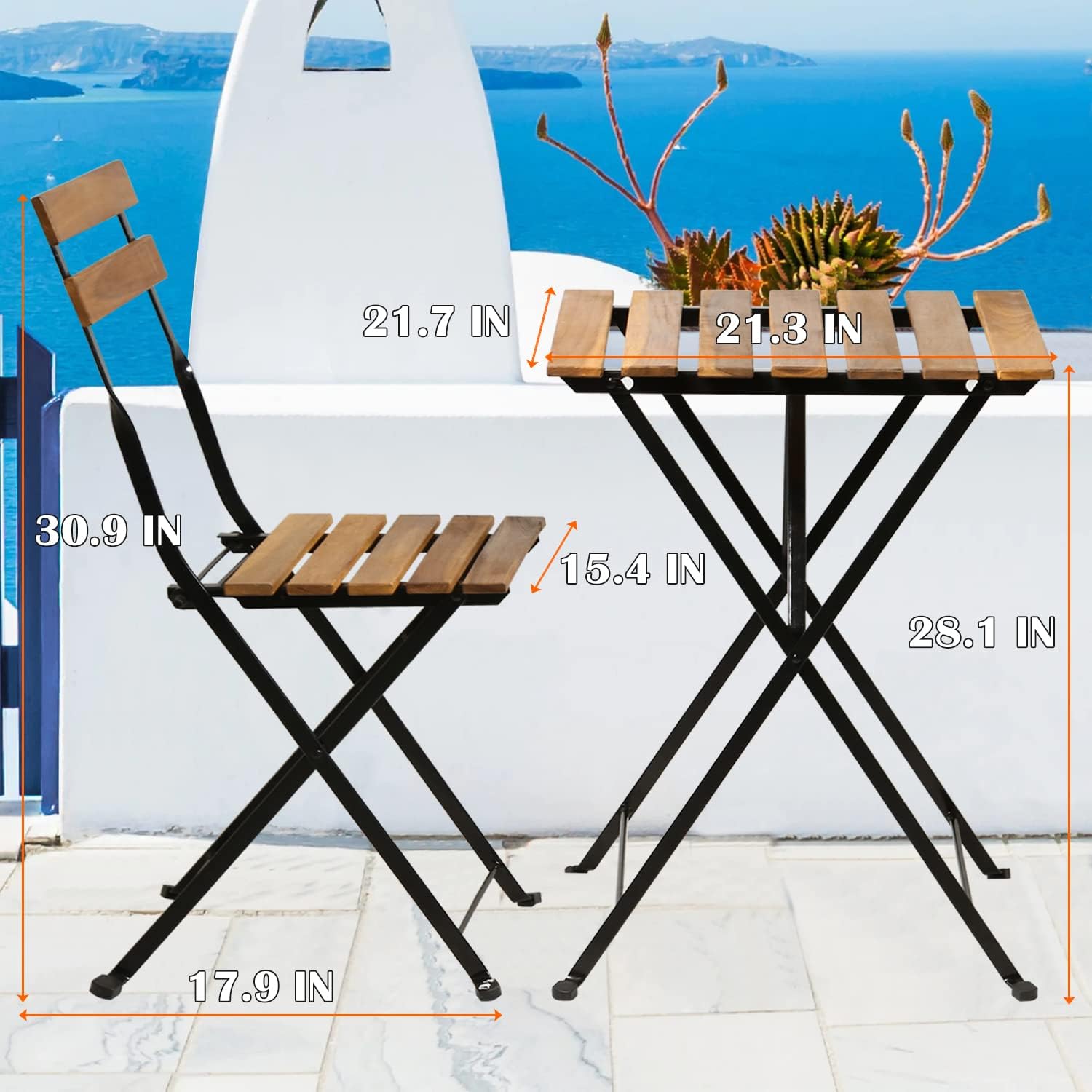 天然木製3ピース折りたたみ式パティオビストロセット（テーブル - Bistro Table Set のレビューと価格