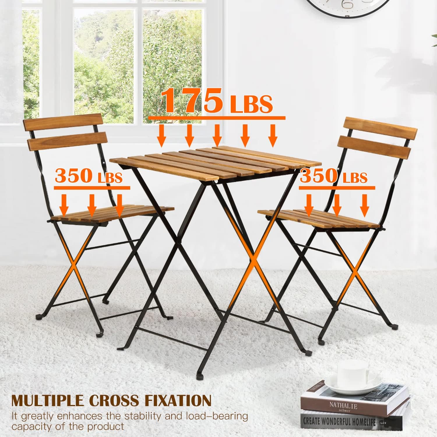 天然木製3ピース折りたたみ式パティオビストロセット（テーブル - Bistro Table Set のレビューと価格