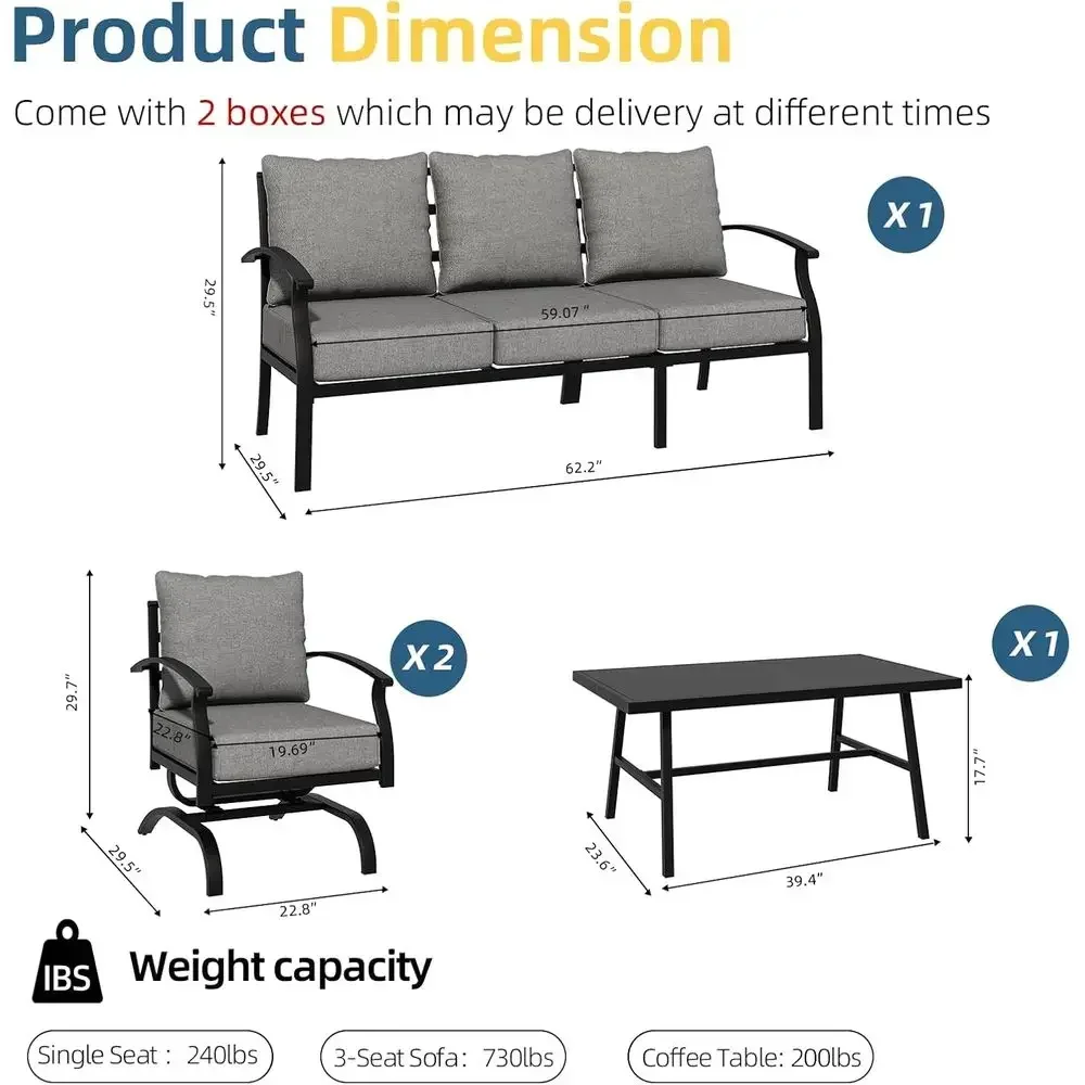 グレーの屋外用金属製パティオ家具セット（コーヒーテーブルとロ - Outdoor Furniture Metal Chairs のレビューと価格