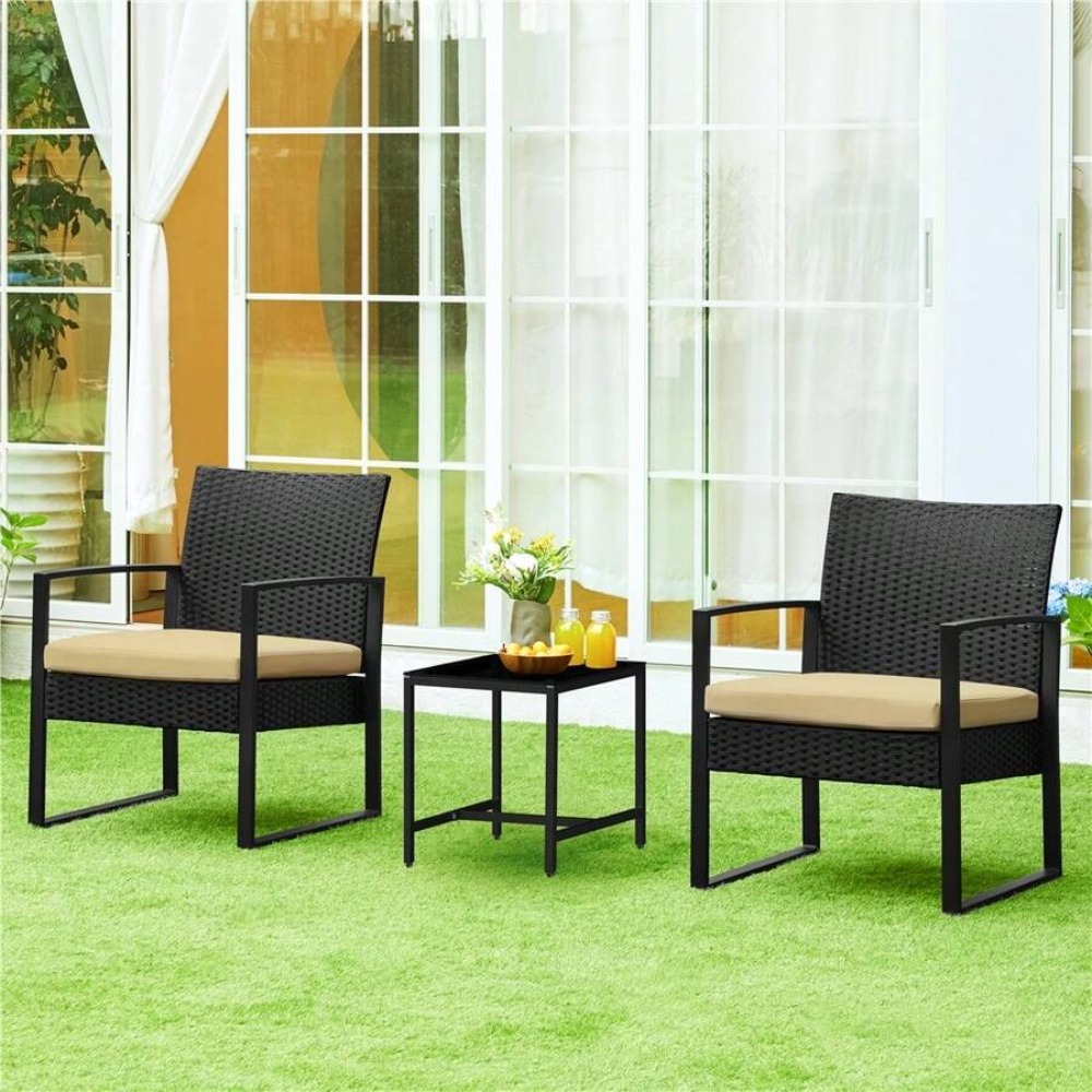 3ピースの屋外用籐製家具セット（籐製チェア2脚とコーヒーテー - Outdoor Furniture Metal Chairs のレビューと価格