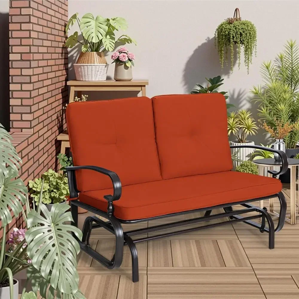 2人用屋外パティオグライダーベンチ クッション付き、ポーチ、 - Garden Bench Metal のレビューと価格