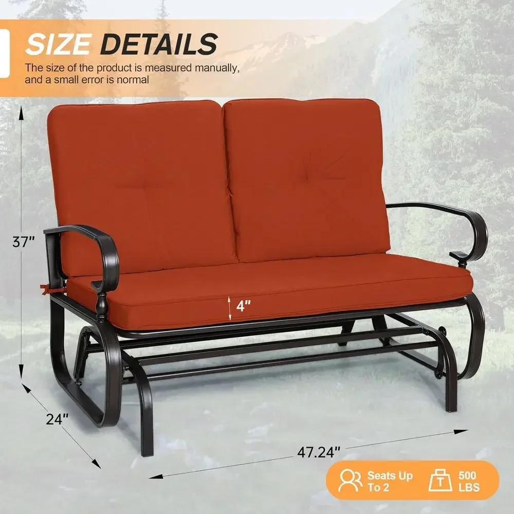 2人用屋外パティオグライダーベンチ クッション付き、ポーチ、 - Garden Bench Metal のレビューと価格