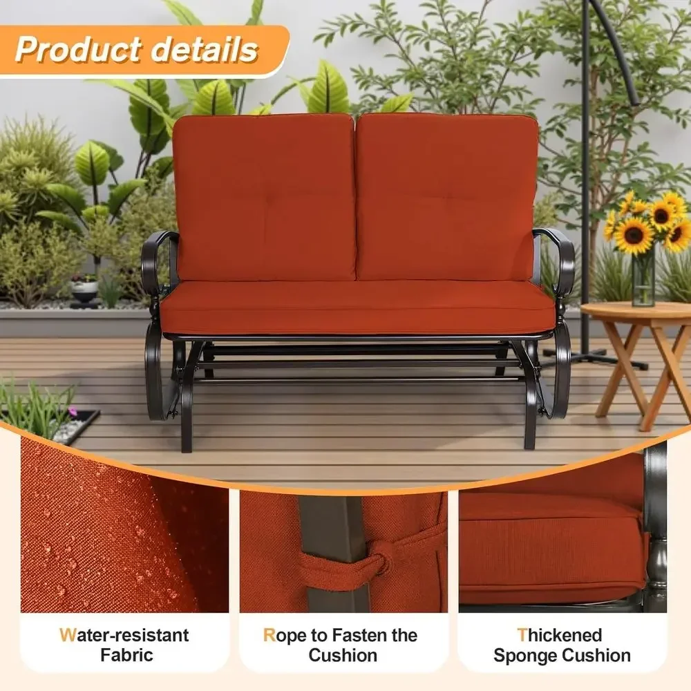 2人用屋外パティオグライダーベンチ クッション付き、ポーチ、 - Garden Bench Metal のレビューと価格