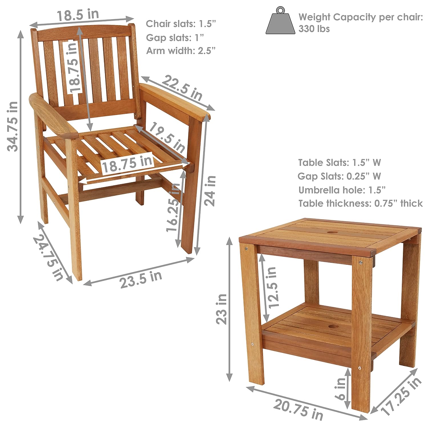 3ピース木製パティオセット（椅子2脚とテーブル）、チークオイ - Outdoor Furniture Oil のレビューと価格