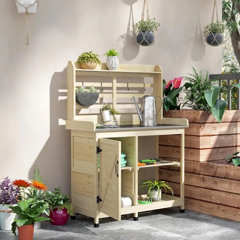 収納キャビネット付きガーデンワークステーション、裏庭、パティ - Garden Bench Metal のレビューと価格